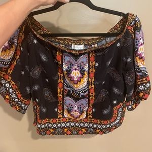 Paisley patterned off the shoulder top